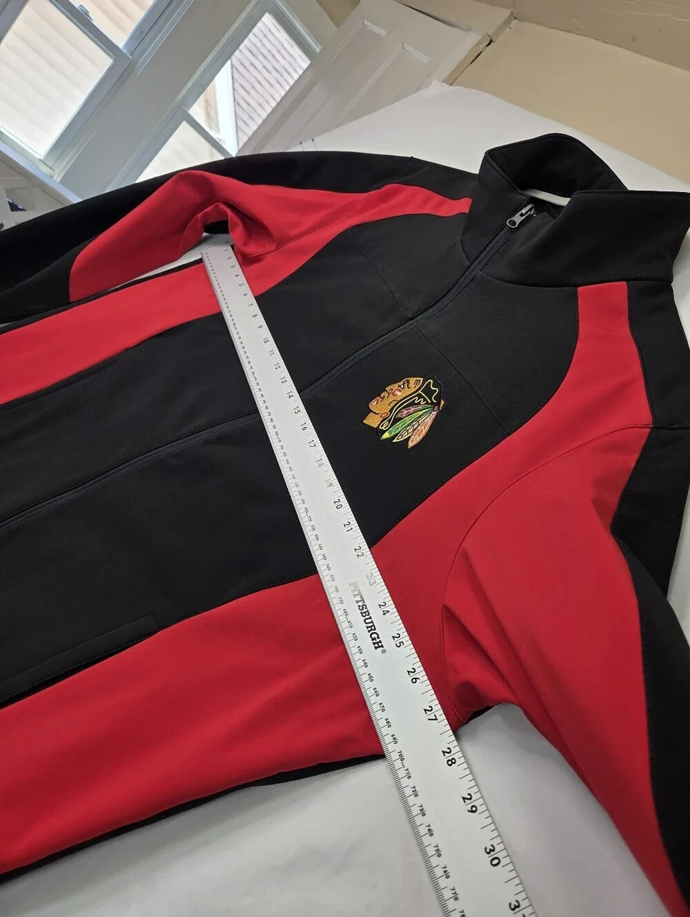 NHL Chicago Blackhawks Full Zip Track Jacket Black Red Fleece Lined XL